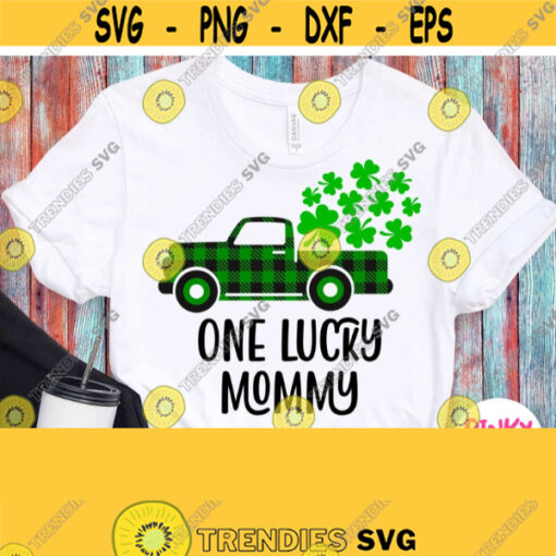 One Lucky Mommy Svg Green Buffalo Plaid Car with Shamrocks Svg Mom Patricks Day Shirt Svg Pattys Design for Mother Cricut Silhouette Design 431