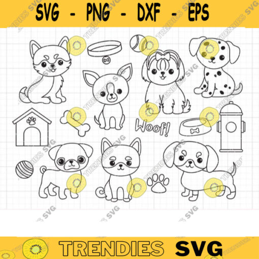 Outline Dog Breed SVG for Kid Coloring Husky Chihuahua Maltese Shih tzu Pug Shiba Dachshund Dalmatian Line Art Digital Stamp Svg Dxf Clipart copy