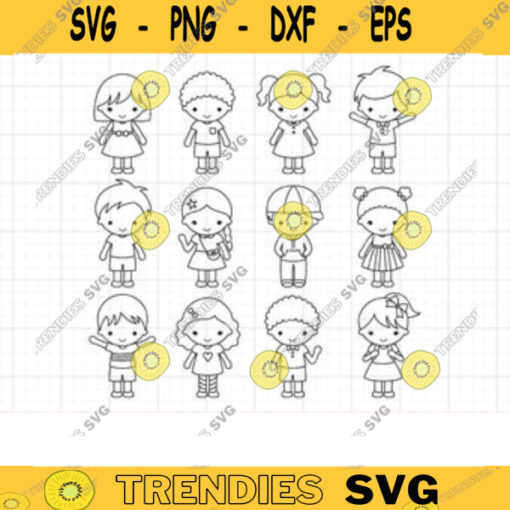 Outline Kid SVG DXF Kid Children Character Coloring Doodle Boy and Girl Cartoon Character Coloring Clipart Svg Dxf Cut Files copy