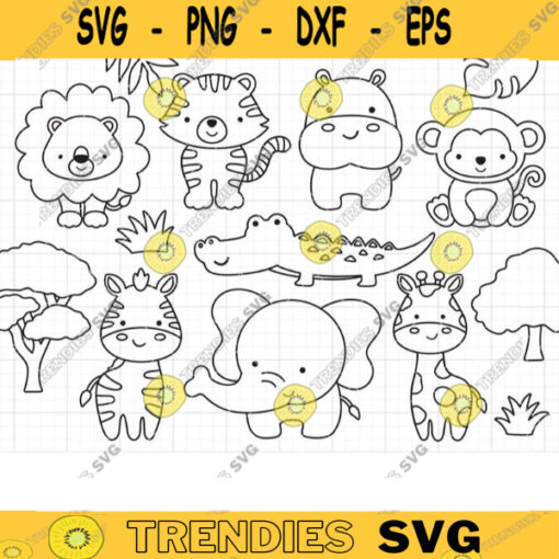 Outline Safari Animals SVG Jungle Animals Line Art for Coloring Digital Stamp Zebra Lion Giraffe Kid Party Activity Svg Dxf Png Clipart copy