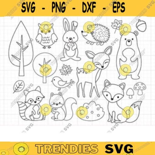 Outlined Woodland Animal Coloring SVG Clipart Deer Bear Bunny Squirrel Raccoon Fox Forest Animal Outline Coloring Svg Dxf Cut File Clipart copy