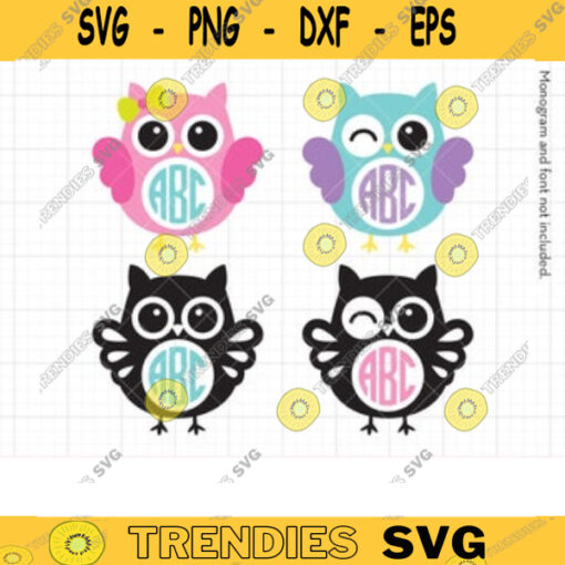 Owl Monogram Frame SVG Files for Cricut or Silhouette Cute Owl Monogram Silhouette Frame SVG DXF Cut File Clipart Clip Art copy