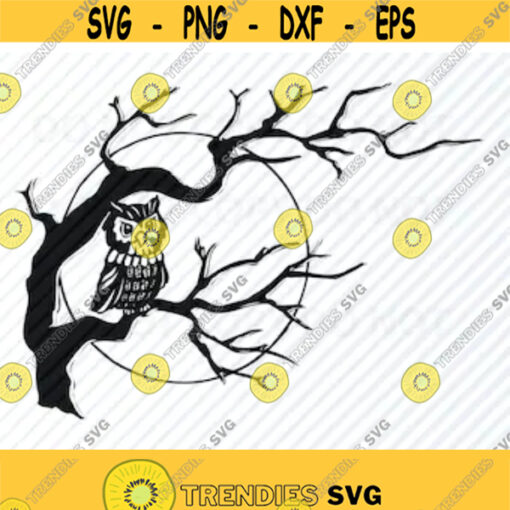 Owl SVG Files Clipart Clip Art Silhouette Vector Images Owl moon tree SVG Image For Cricut Owls Eps Png Dxf halloween moon owl Design 175