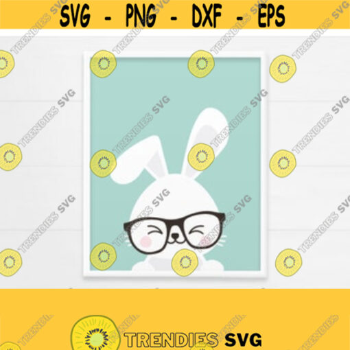 PRINTABLE Bunny with Glasses Nursery Decor. Green Mint Baby Bunny Wall Art. Cute Woodland Baby Animals Decor. Digital Print Instant Download Design 185