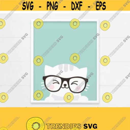 PRINTABLE Cat with Glasses Wall Art. Green Mint Nursery Decor. Cute Baby Animals Kids Room Decor. Baby Kitten Digital Print Instant Download Design 172
