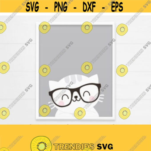 PRINTABLE Cat with Glasses Wall Art. Grey Nursery Decor. Cute Baby Animals Kids Room Decor. Baby Kitten Digital Prints Instant Download Design 175