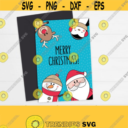 PRINTABLE Kids Christmas Card. Santa Crew Greeting Card. Doodle Santa Reindeer Snowman Penguin Merry Christmas Card Digital Instant Download Design 765