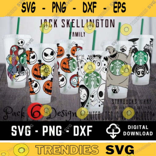 Pack 6 Design Halloween Starbucks Cold Cup SVG Full Wrap for Starbucks Venti Cold Cup Custom Starbuck Files for Cricut DYI Venti Cup 8