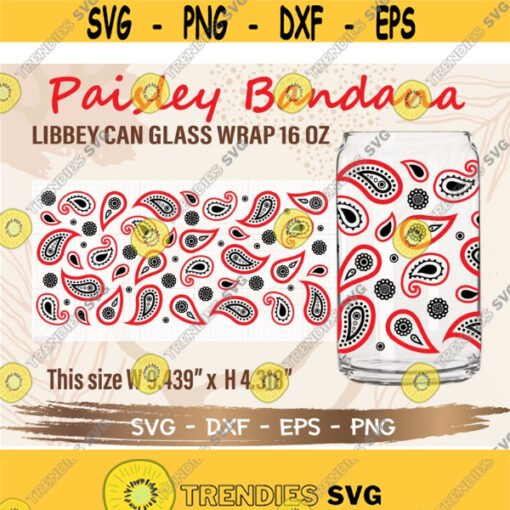 Paisley Bandana Libbey Can Glass Wrap svg DIY for Libbey Can Shaped Beer Glass 16 oz cut file for Cricut and Silhouette Instant Download Design 277