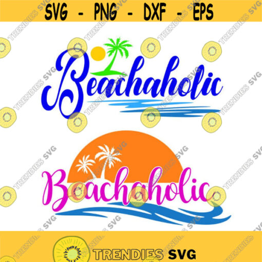 Palm Tree Beach Beachaholic ocean Cuttable Design SVG PNG DXF eps Designs Cameo File Silhouette Design 1402