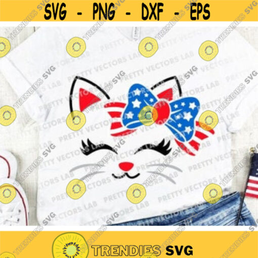 Patriotic Cat Svg 4th of July Svg Cute Cat Cut Files Kitten Face with Bow Svg Dxf Eps Png Girls USA Clipart America Cricut Silhouette Design 312 .jpg