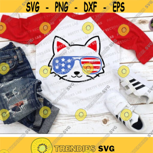 Patriotic Cat Svg 4th of July Svg USA Kitten with Sunglasses Cut Files Cat Face Svg Dxf Eps Png Boys America Clipart Cricut Silhouette Design 2184 .jpg