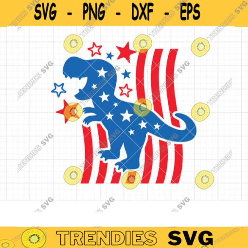 Patriotic Dinosaur SVG Kid 4th of July Dinosaur with Stars and Stripes USA Flag United States Independence Day Svg Dxf Cut Files PNG Clipart copy