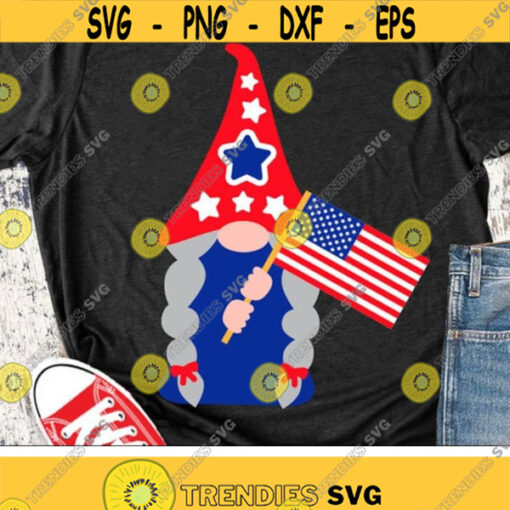 Patriotic Gnome Girl Svg 4th of July Svg American Gnome Girl with Flag Svg USA Svg Dxf Eps Memorial Day Cricut Silhouette Cut files Design 2534 .jpg