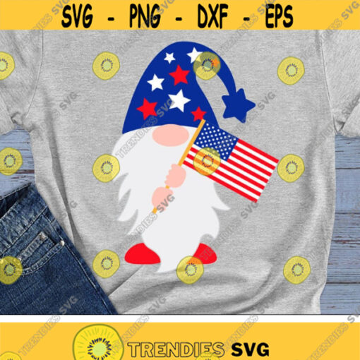 Patriotic Gnome Svg 4th of July Svg American Gnome with Flag Svg USA Svg Dxf Eps Png Memorial Day Summer Cricut Silhouette Cut files Design 1785 .jpg