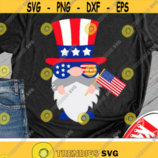 Patriotic Gnome Svg 4th of July Svg American Gnome with Flag Svg USA Svg Dxf Eps Png Memorial Day Summer Cricut Silhouette Cut files Design 395 .jpg