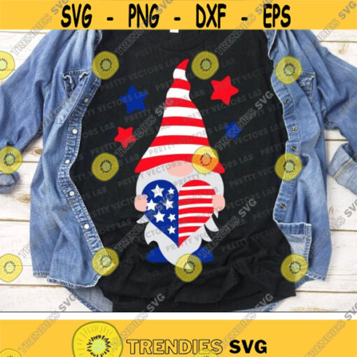Patriotic Gnome Svg American Gnome with Heart Svg 4th of July Cut Files USA Svg Dxf Eps Png Stars and Stripes Summer Cricut Silhouette Design 1591 .jpg