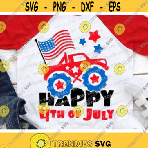 Patriotic Monster Truck Svg Happy 4th of July Svg American Flag Cut Files Boys Svg USA Svg Dxf Eps Png Kids Design Silhouette Cricut Design 243 .jpg