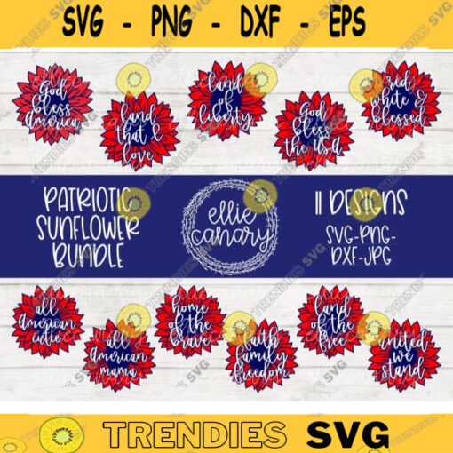 Patriotic Sunflower Bundle SVG svg png jpeg dxf Vinyl Cut File Independence Day July 4th Gift God Bless USA America Land of Liberty Brave 906