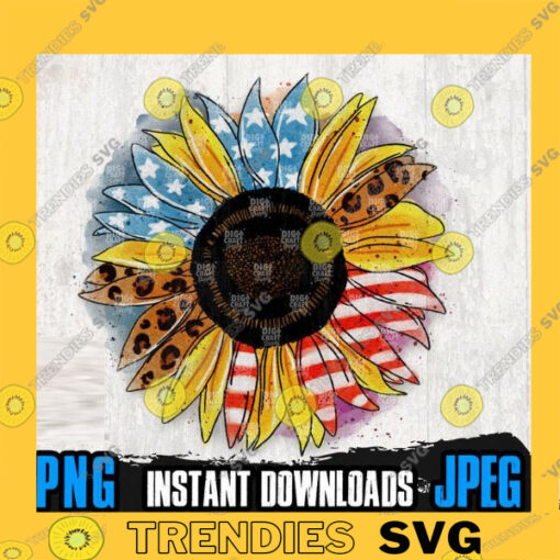 Patriotic Sunflower PNG File for Sublimation 4th of July Png Independence Png Sunflower Watercolor Png Patriotic Png USA Png USA shirt copy