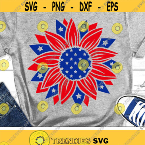 Patriotic Sunflower Svg 4th of July Svg American Flag Sunflower Clipart Svg Dxf Eps USA Shirt Design Cricut Silhouette Cut Files Design 2216 .jpg