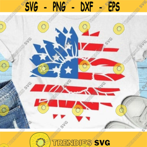 Patriotic Sunflower Svg 4th of July Svg American Flag Svg America Svg Dxf Eps USA Shirt Design Girls Svg Silhouette Cricut Cut Files Design 246 .jpg