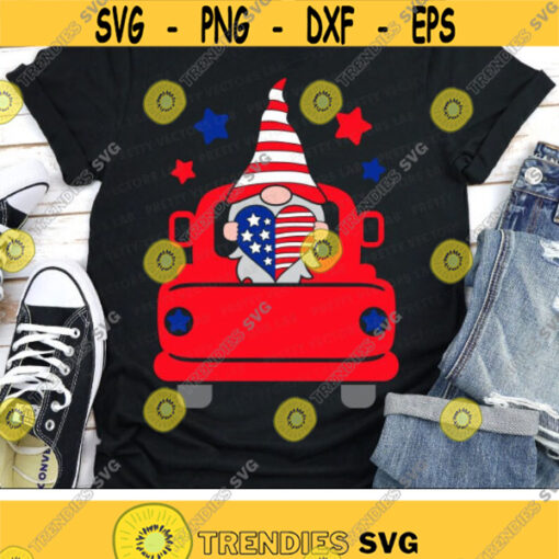 Patriotic Truck with Gnome Svg 4th of July Svg USA Truck Back Cut Files American Gnome Svg Dxf Eps Png America Svg Silhouette Cricut Design 2201 .jpg
