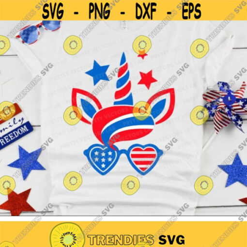 Patriotic Unicorn Svg 4th July Svg Girls USA Cut Files American Unicorn Face Svg Dxf Eps Png America Clipart Kids Cricut Silhouette Design 2299 .jpg