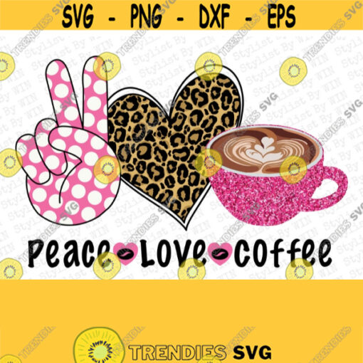 Peace Love Coffee Design Sublimation Digital Download Sublimation Download Coffee Design PNG Heart Leopard Caffeine Coffee PNG Design 354