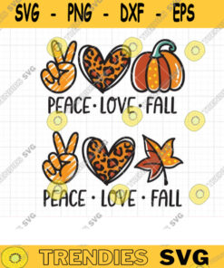 Peace Love Fall Svg Sublimation Png Autumn Pumpkin Maple Leaf Leopard Print Heart Fall Lover Svg Dxf Cut Files For Cricut Commercial Use