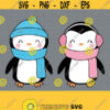 Penguin SVG. Boy and Girl Penguins Clipart Cut Files. Pink and Blue Penguin with Scarf PNG. Vector Files Cutting Machine dxf eps jpg pdf Design 542