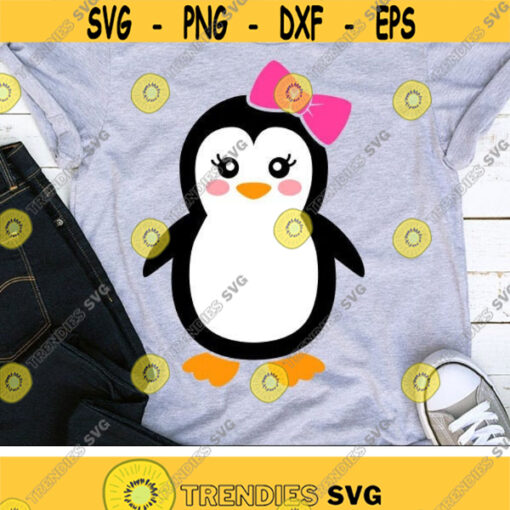 Penguin Svg Cute Penguin Svg Kids Cut Files Girl Penguin with Bow Svg Dxf Eps Png Baby Winter Clipart Girls Svg Silhouette Cricut Design 917 .jpg