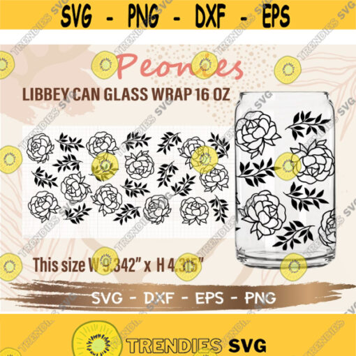 Peonies Libbey Can Glass Wrap svg DIY for Libbey Can Shaped Beer Glass 16 oz cut file for Cricut and Silhouette Instant Download Design 267