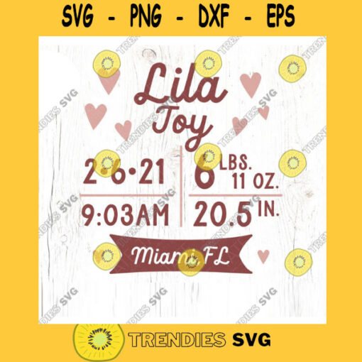 Personalized Birth Stats SVG cut file Custom Boho baby girl announcement svg Vintage baby announcement svg Commercial Use Digital File