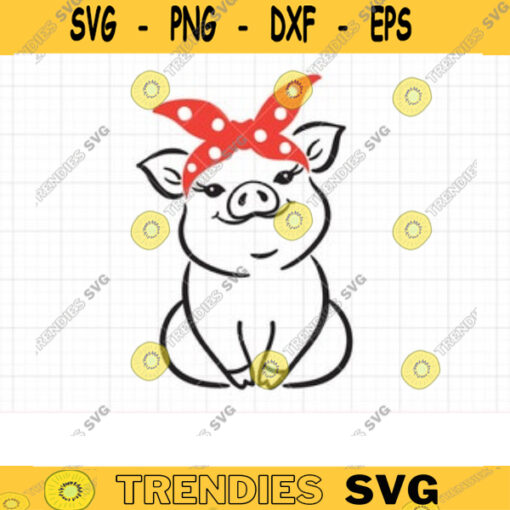 Pig Bandana Svg Png Baby Pig with Bandana Svg Clipart Pig with Headband Little Girl Pig Cute Farm Pig Animal Svg Dxf Cut File for Cricut copy