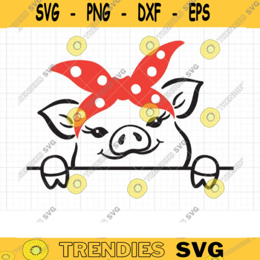 Pig Peekaboo SVG DXF Cute Little Pig with Red Bandana Peekaboo Peeking Farm Pig Svg Dxf Png Clipart Cut Files for Cricut copy