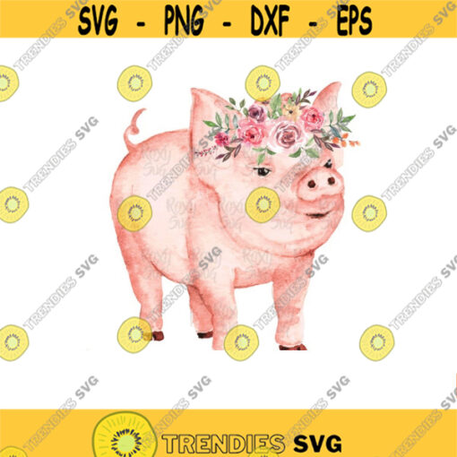 Pig Sublimation Designs Download Watercolor Pig PNG Pig with Flowers crown Pig Clipart Watercolor Pig Farm clipart Pig shirt