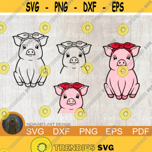 Pig with Bandana Svg Bandana Pig Svg Baby Pig Svg Cute Pig Svg Pig with Headband Svg Farm Animal Svg Svg files for Cricut Layered Svg Design 205.jpg