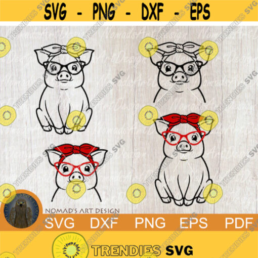 Pig with Glasses Svg Funny Pig Svg Bandana Pig Svg Pig with Eyeglasses Svg Cute Pig Svg Pig with Bandana Svg Baby Pig Svg Headband Design 204.jpg