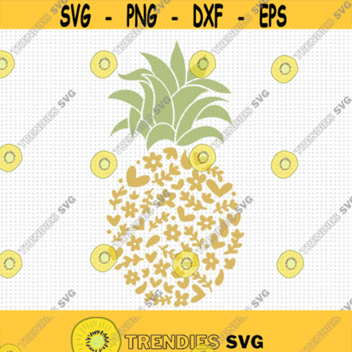 Pineapple SVG Summer Pineapple SVG Pineapple Clipart Pineapple with flowers and hearts SVG Tropical Pineapple svg Pineapple Shirt Svg Design 275