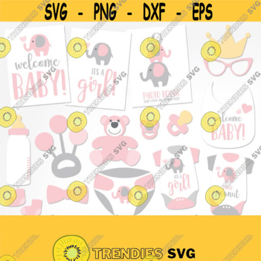 Pink Elephant Photo Booth Props SVG. Photo Props Vector Cut Files eps dxf. Printable Girl Baby Shower Selfie Station Accessories Clipart PNG Design 508