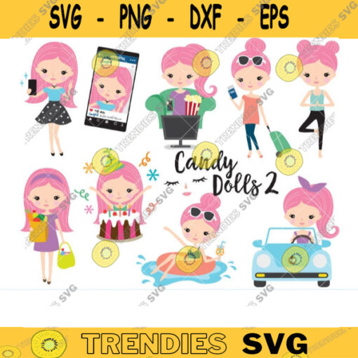 Pink Hair Girl Clipart Girl Taking Selfie Driving Doing Yoga Pool Party Movie Travel Life Activity Digital Planner Clipart Clip Art copy