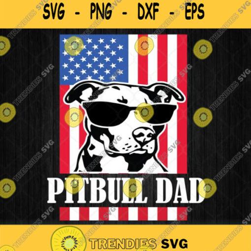 Pitbull Dad Pitbull With Glasses American Flag Svg Png Dxf Eps