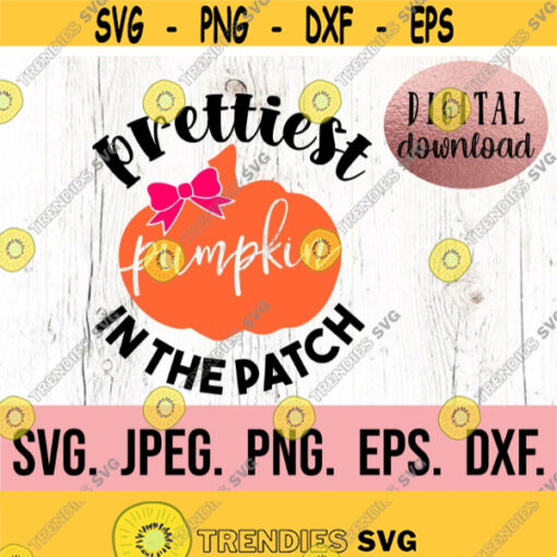 Prettiest Pumpkin In The Patch SVG Little Pumpkin Fall New Baby Design Cricut Cut File Instant Download Girl Thanksgiving Clipart Design 954