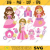 Princess Clipart Pink Cute Little Princess Carriage Castle Accessories Brown Blonde and Red Hair Princess Party Clipart Clip Art copy
