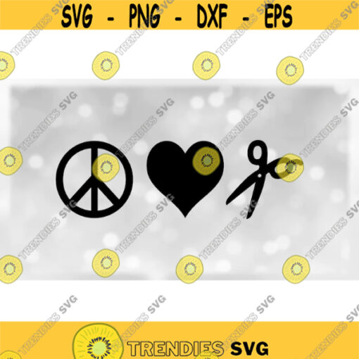 Profession Clipart Black Symbols for Peace Love Hairstyling with Scissors Heart Shape Circle Peace Sign Digital Download SVG PNG Design 1501