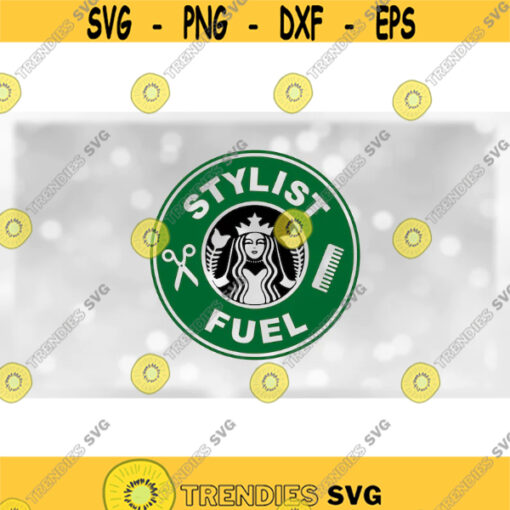 Profession Clipart BlackGreen Stylist Fuel w Scissors and Comb Icons Logo Spoof Inspired by Coffee Shop Digital Download SVG PNG Design 1485