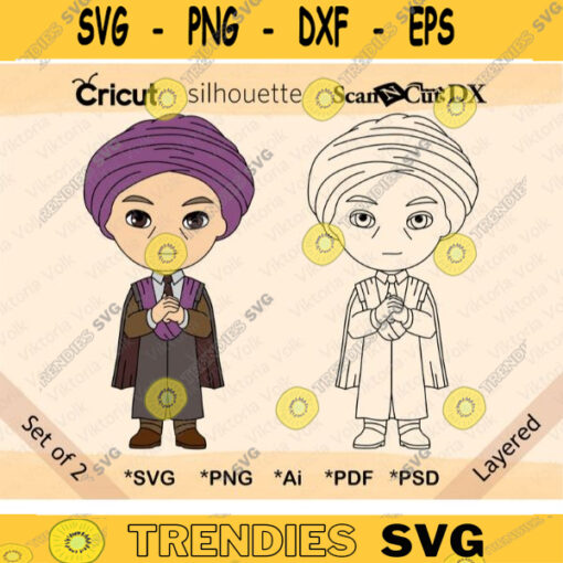 Professor Quirinus Quirrell Clipart SVG 2 Cute HP Designs Layered by Color Outline Cricut Harry Potter Teacher Ready to Cut