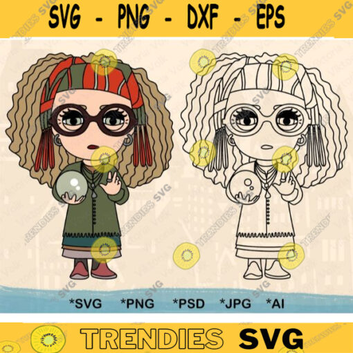 Professor of Divination Clipart SVG 2 Cute Character Designs Layered by Color Outline Cricut School of Magic Teacher Ready to Cut