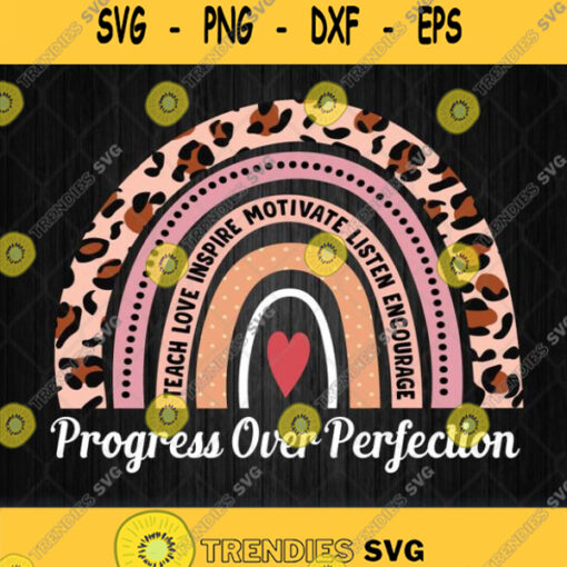 Progress Over Perfection Rainbow Leopard Svg Png